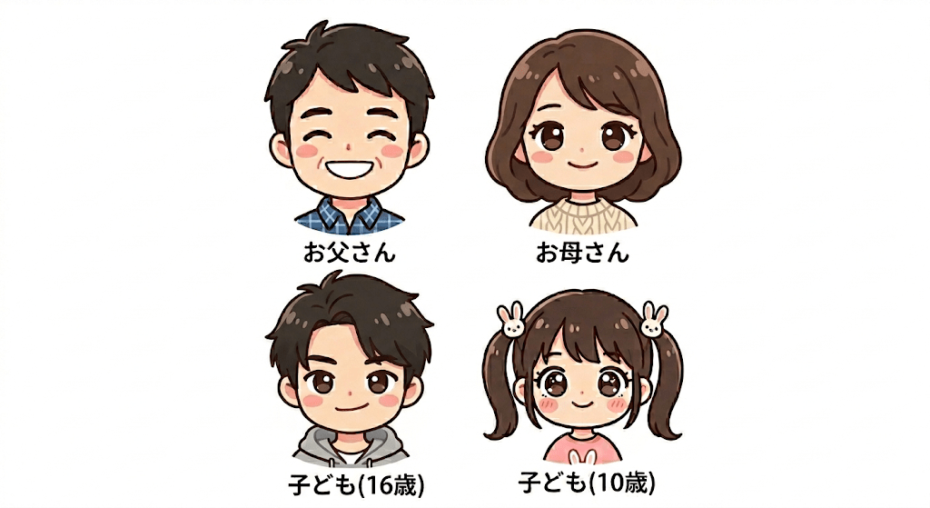 楽天モバイル最強家族割の4人家族シミュレーションの家族構成画像